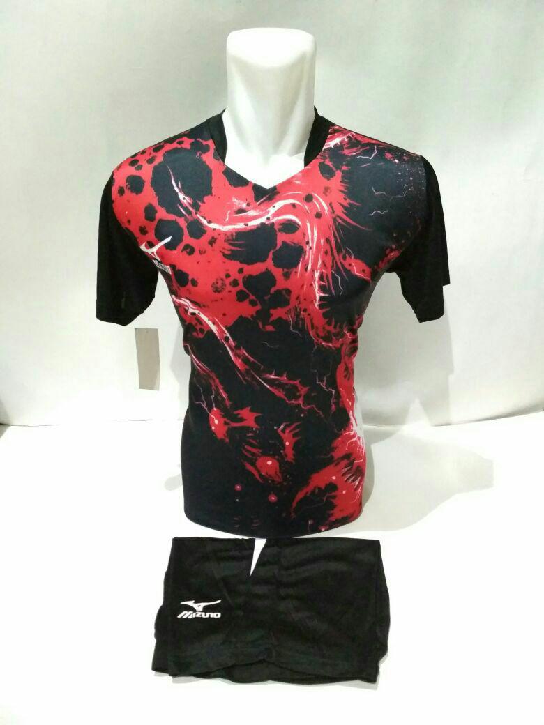 Baju Kaos Jersey Olahraga Setelan Bola Futsal/Volly Mizuno 20 Hitam Merah