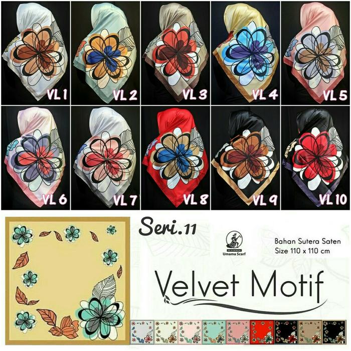 Jilbab Segiempat Satin Velvet Motif Umama Seri 11 / Segi Empat / Segi4