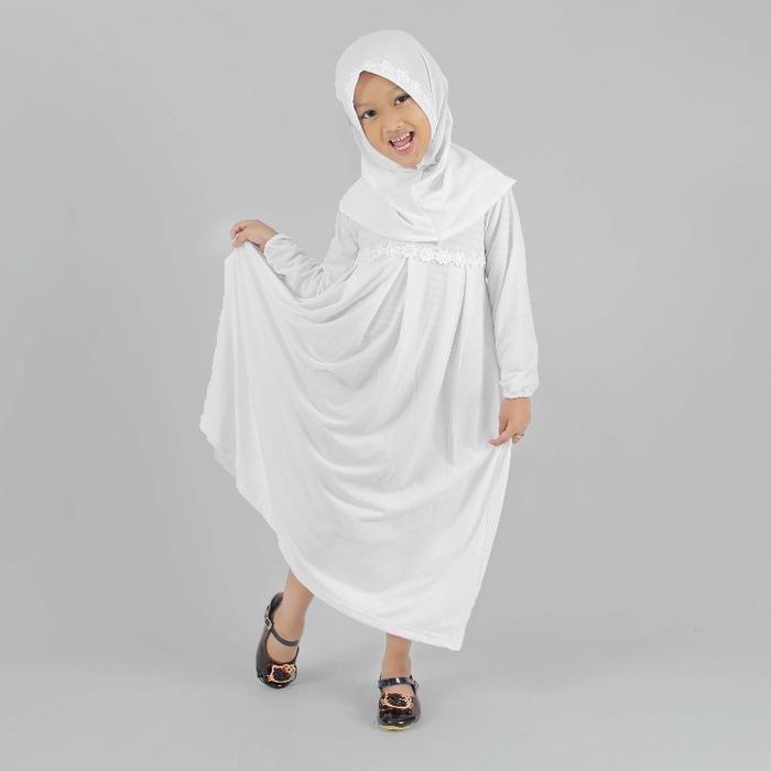 Baju Muslim Gamis Anak Perempuan Warna Putih Lucu Simple