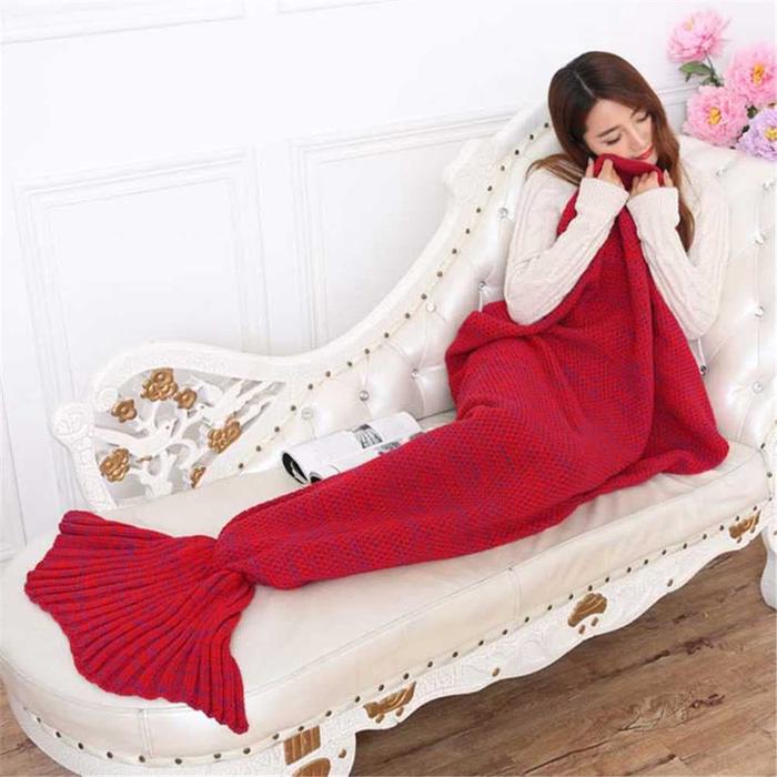 Selimut Rajut Model Putri Duyung - Merah - 70 X 140 CM