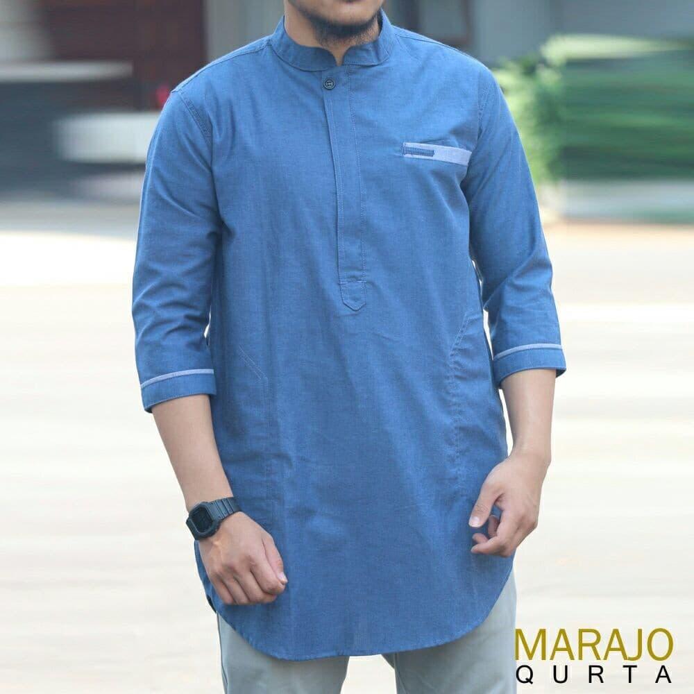 Baju Pria Kemeja Baju Koko Gaul Qurta Original Marajo Biru