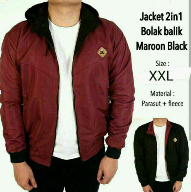 jaket parasut bolak balik marun jumbo