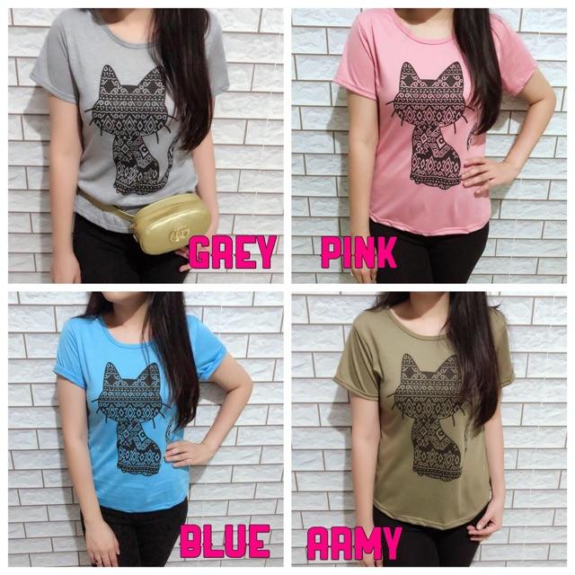 Damai fashion jakarta - baju atasan tumblr wanita TRIBAL CAT 4 warna - konveksi murah tanah abang