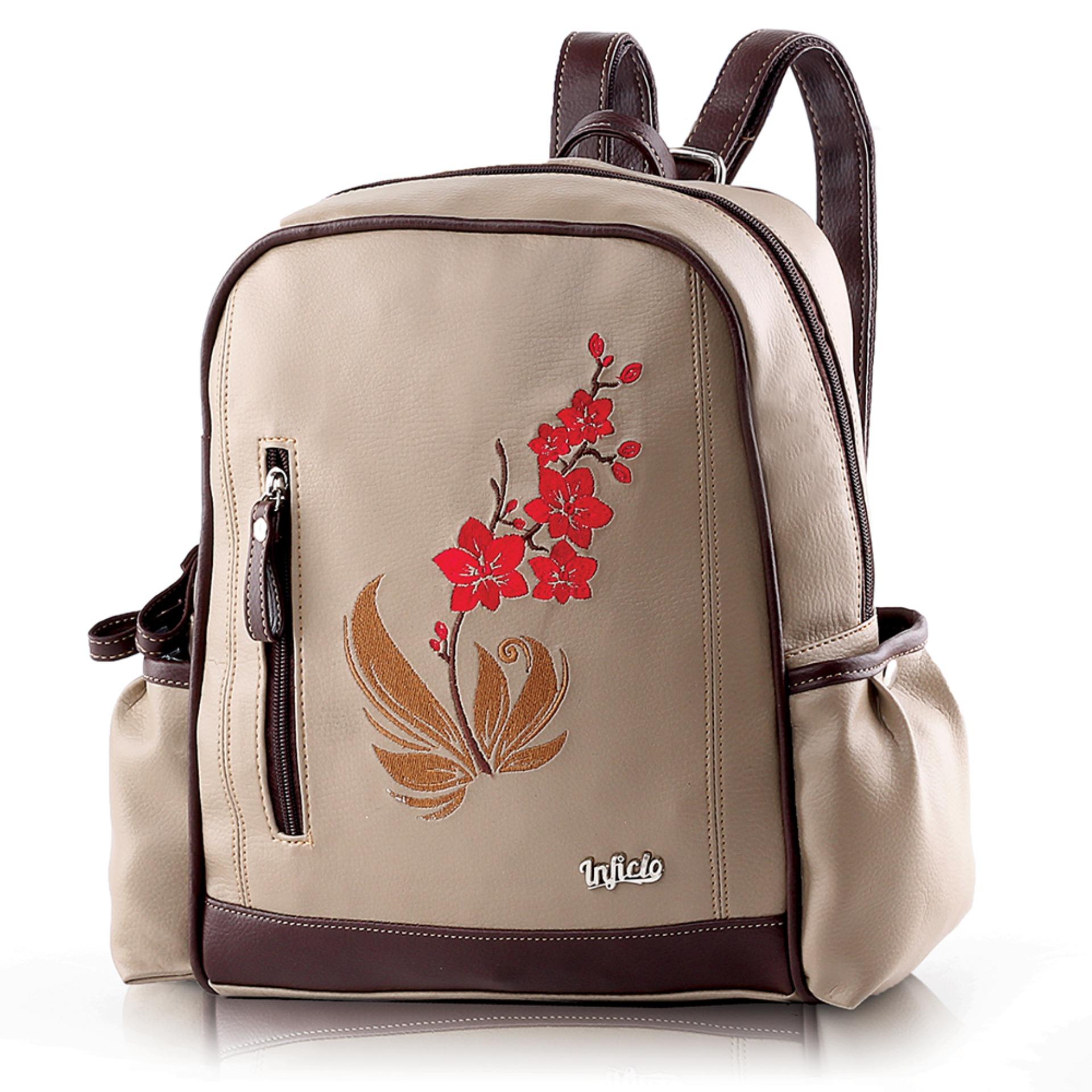 Inficlo SAP 535 Tas Ransel Wanita - bahan shafira - 30x29x9 - Murah & berkualitas (coklat)