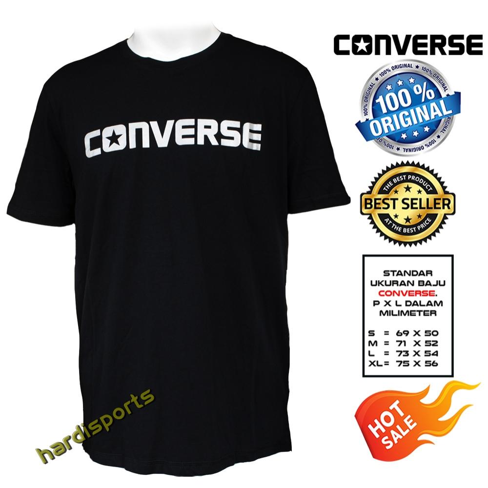 Kaos Pria T-Shirt (Cotton) Converse Core Wordmark Tee (M) BL MT2087001 - Black Silver