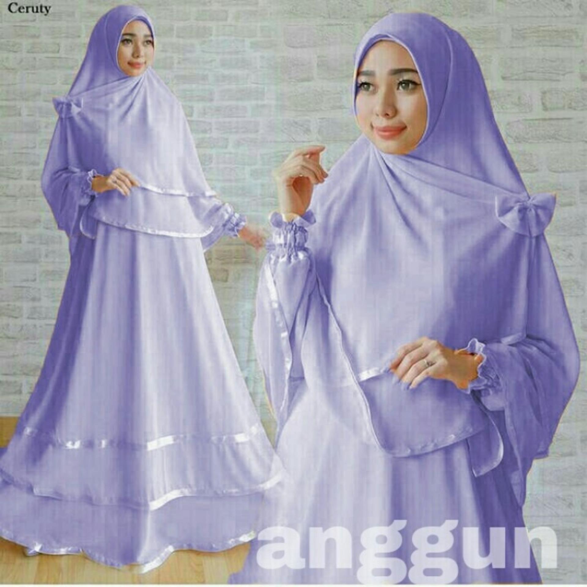 ANGGUN Dress Gamis SYARI MAXI MUSLIM Wanita Dress Jumpsuit lebaran Muslimin 1 Set Kerudung