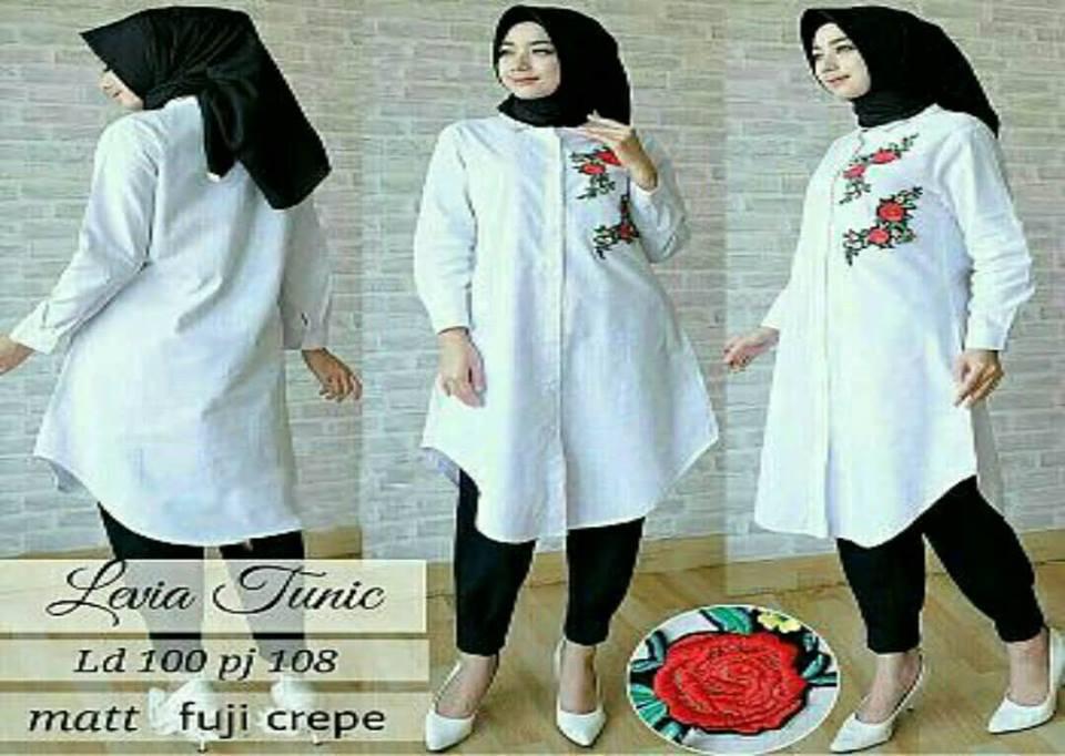 COUPLELOVER- KEMEJA WANITA TUNIK VC-LEVIA WHITE -XL FASHION WANITA BAJU ATASAN MUSLIM WEAR LONG HEM WANITA