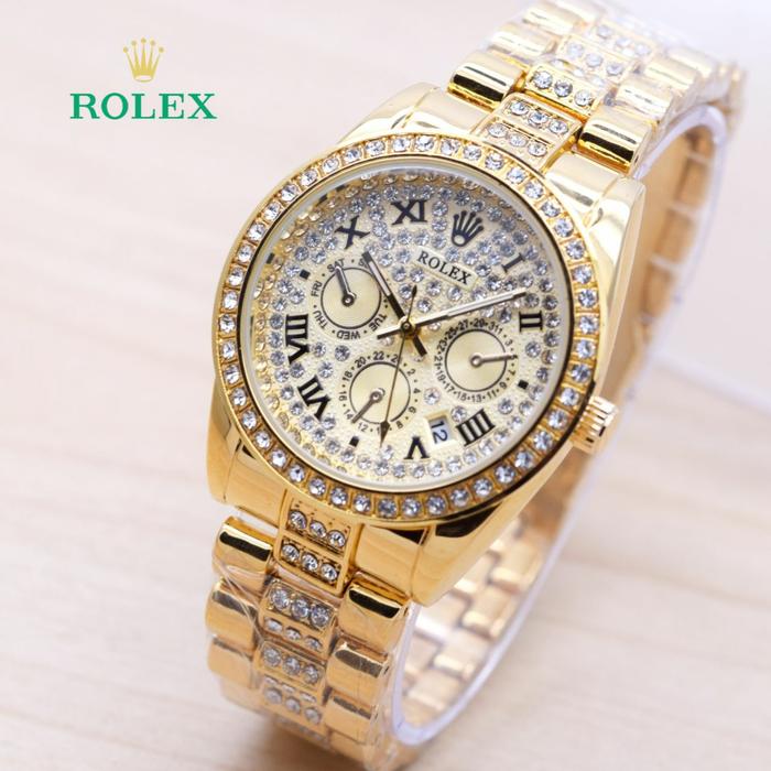 Jam Tangan Wanita / Cewek Murah Rolex Romawi Diamond Rantai Full Gold