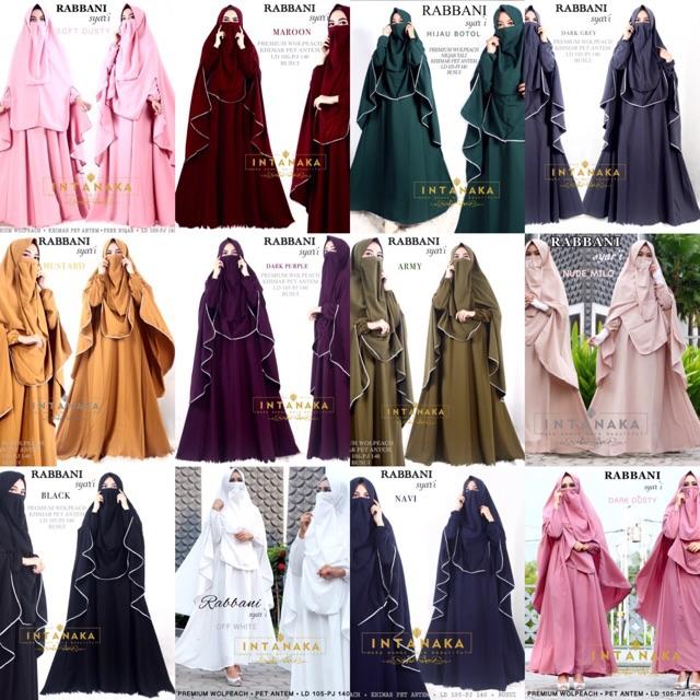 rabbani syari set gamis dress busui khimar intanka drak dusty