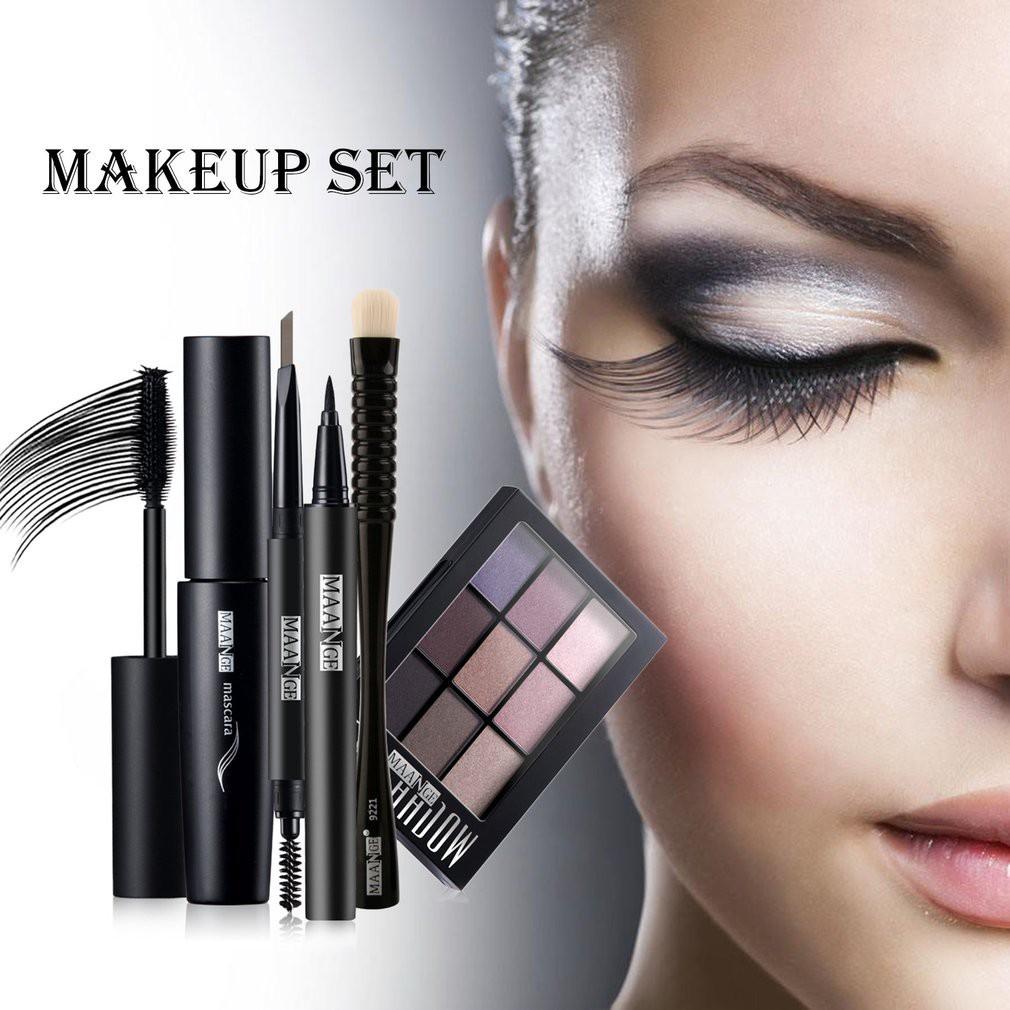 MAANGE 5Pcs/Set Palet Eyeshadow/Eyeliner/Maskara/Brush/Pensil Alis Untuk Makeup