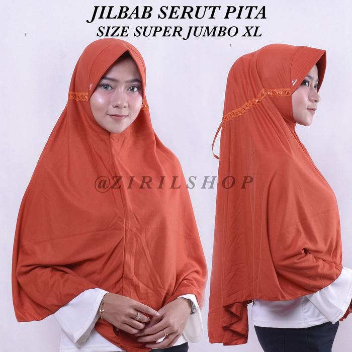 Size JUMBO XXL jilbab serut pita elrahma sekolah kaos bergo rabbani