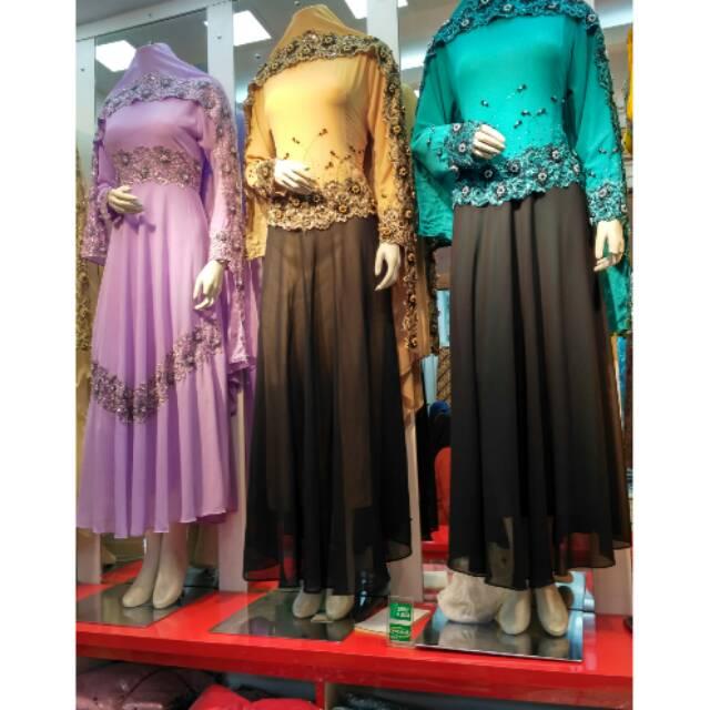 Realpict Dress Pesta Muslimah / Dress Akad Nikah Bahan Ceruty Payet