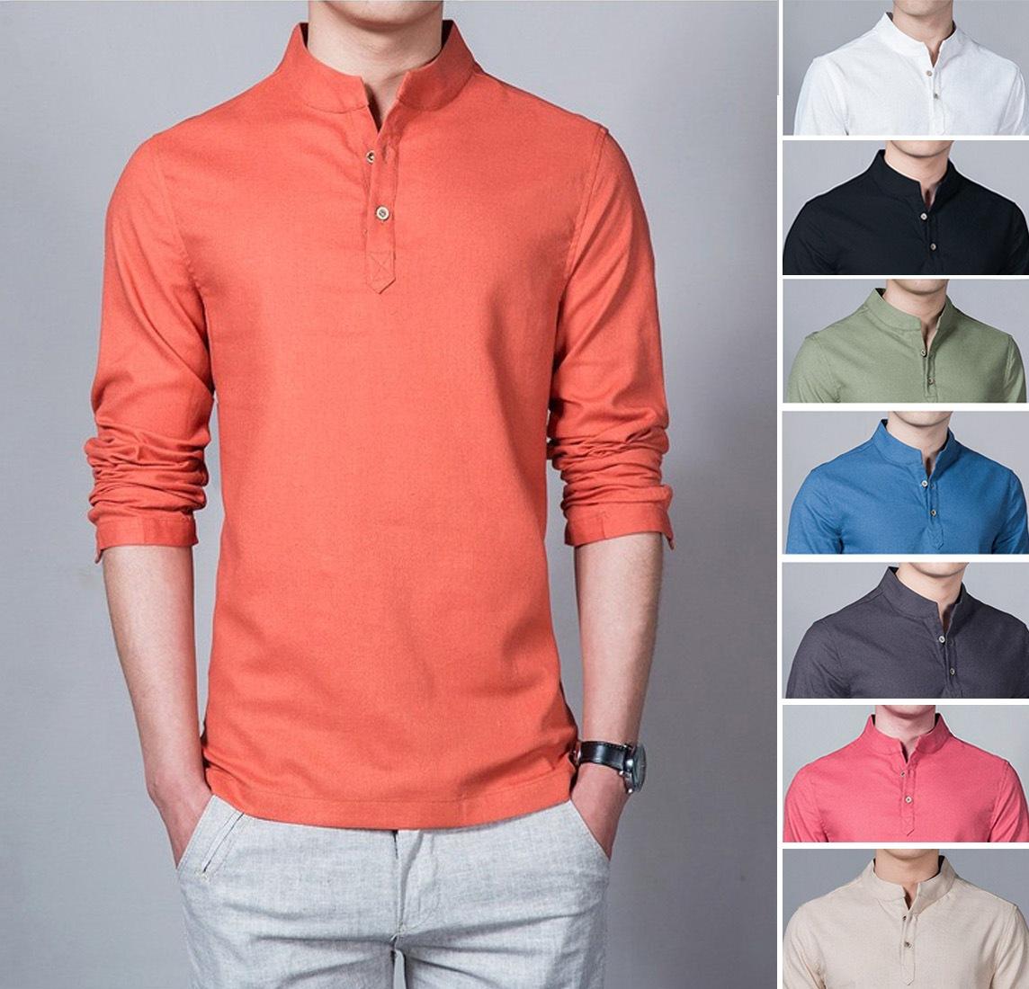 Baju Kemeja Koko Shaquile Orange Polos. Kemeja Muslim Pria Simple Nyaman Di Pakai. Promo