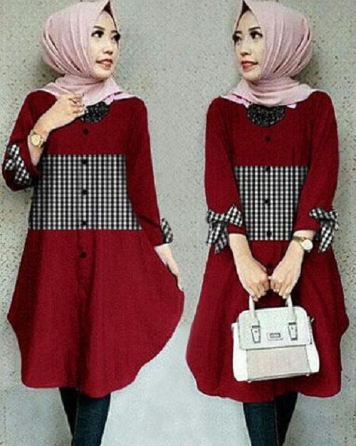 HRV Shop Kemeja Tunik Wanita Lengan Panjang Ribbon (TANPA Pashmina) / Atasan Muslimah / Kemeja Kerja Wanita / Baju Muslim Wanita / Kemeja Casual Wanita / Atasan Wanita / Tunik Murah / Tunik Kotak