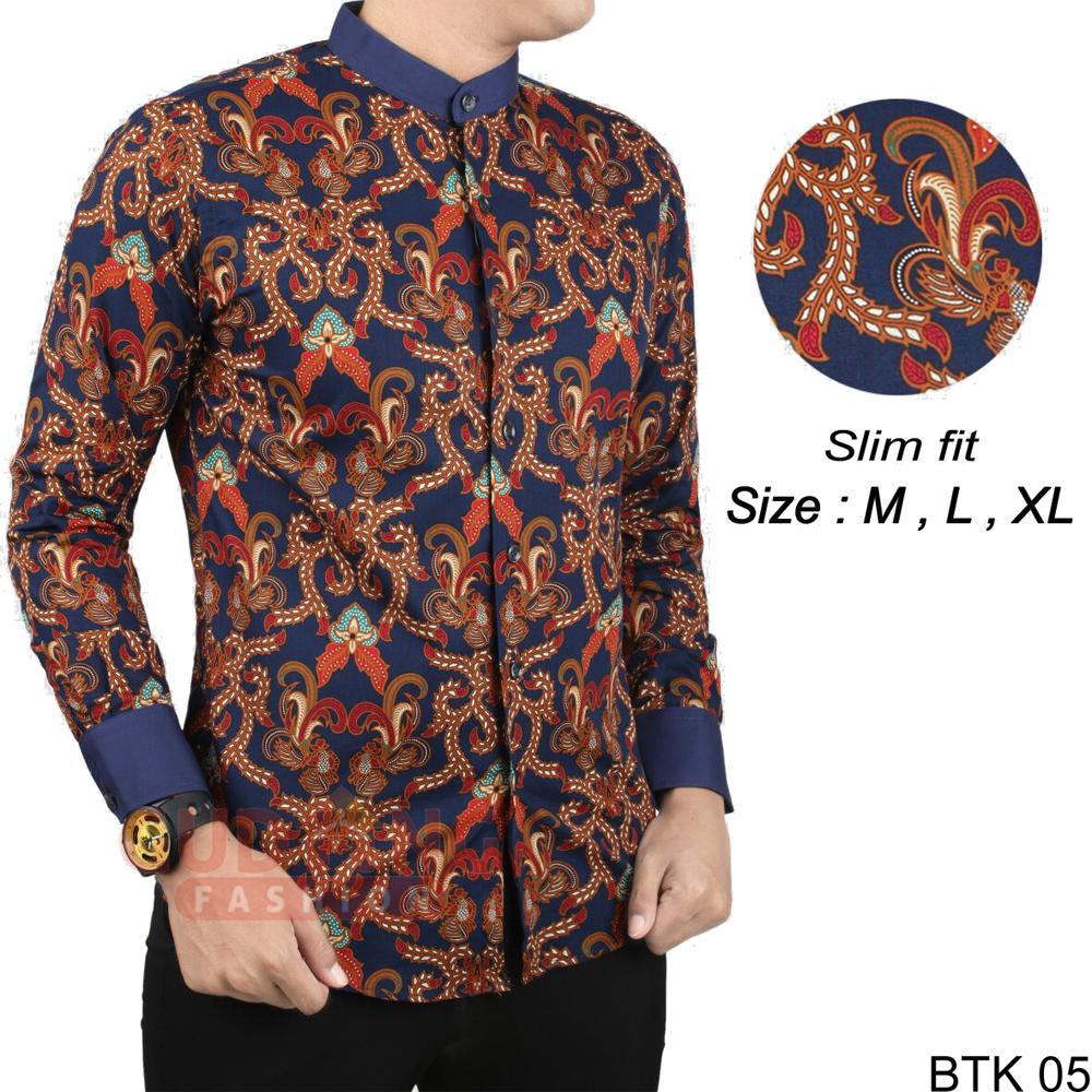 Gudang Fashion - Batik Slimfit Kerah Koko Shanghai Lengan Panjang