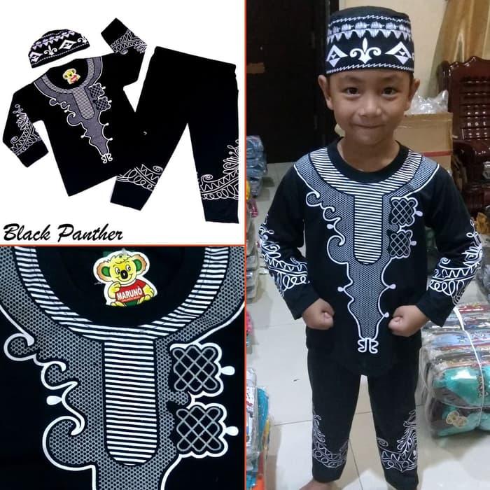 Baju Koko BLACK PANTHER Pakaian Muslim Anak Laki Premium Mewah MARUNO - II-IV Tahun