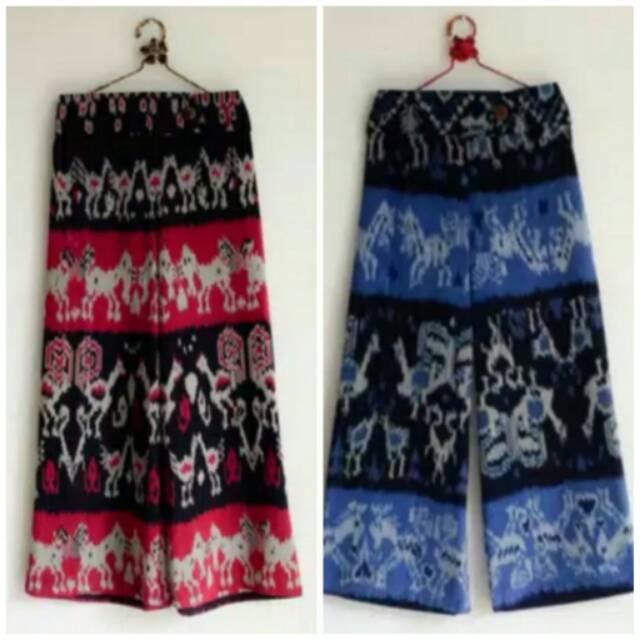 Benang Sari Celana Kulot Tenun Ikat Original 100% Handmade Etnik Ayam 226R Murah