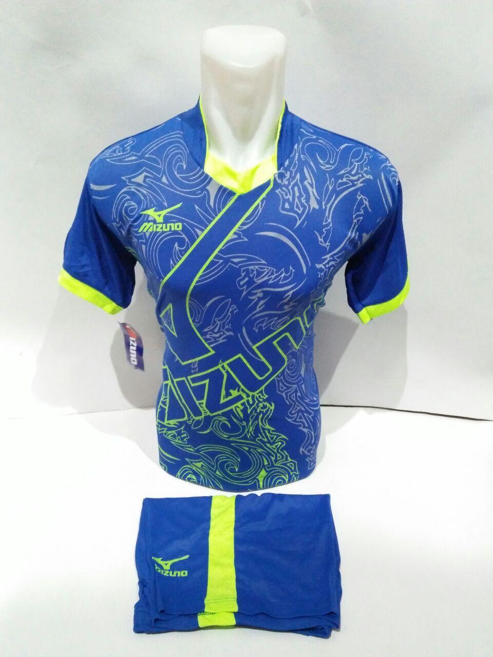 setelan olahraga kaos bola jersey futsal baju volly mizuno abstrak biru