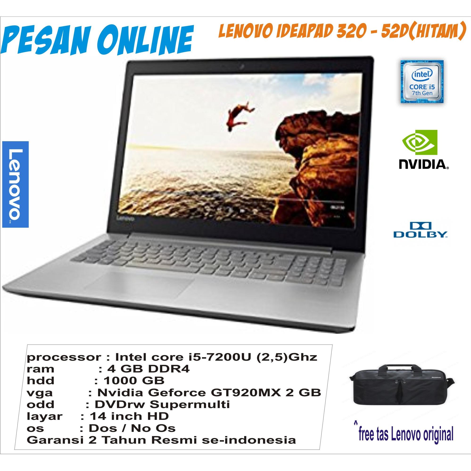 Lenovo Ideapad 320 - 52ID - 14IKB/ Intel core i5-7200U/ 4 GB / 1 TB HDD / DVDRW / NVIDIA GEFORCE GT920MX 2 GB/ DOS / Garansi resmi lenovo indonesia