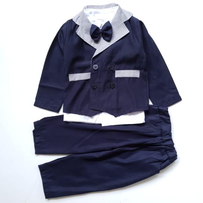 New Baju Setelan Pesta Anak Bayi Laki Jas Tuxedo Panjang Katun Twill