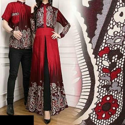 TOSERBU Couple (M - Fit L) RAKHYA MAROON Gamis Maxi + Baju Kemeja - Katun Rayon - Maroon