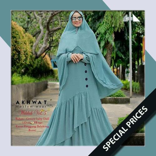 Wildah Syari + Khimar (mint) Wolfice all size fit L (sleting depan)