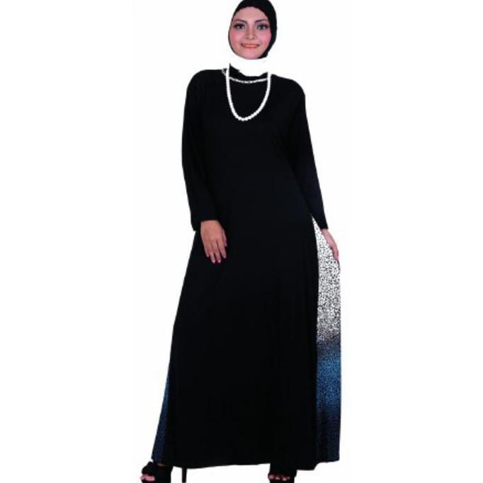 BAJU GAMIS / MUSLIM WANITA JERSEY HITAM KOMBINASI GAREU BHJ 0133 KDLGFHJAS