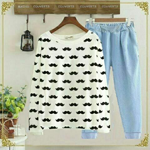 J&C Setelan Kumis Full / Setelan Kaos Wanita / Baju Santai / Setelan Wanita / Kaos Cewek / Celana Panjang Wanita/ Kaos Panjang Wanita / Celana Joger Wanita / Setelan Celana Jogger