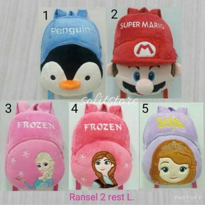 Tas Backpack Ransel Anak Boneka Penguin Mario Bros Frozen Elsa Sofia