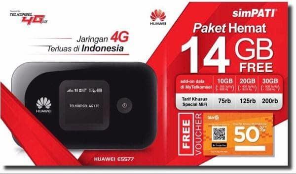 Huawei E5577 MIFI 4G LTE Telkomsel 14GB 60Hari versi BYPASS - Hitam