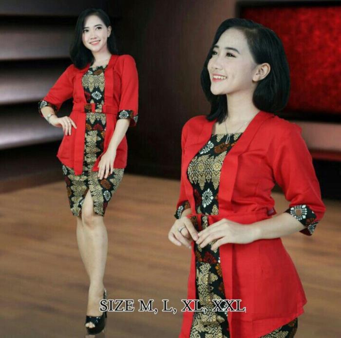 Setelan Kebaya Elnira Tangan Pendek Red