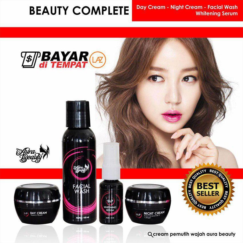 AURA BEAUTY PAKET COMPLETE PLUS SERUM WHITENING - KRIM PEMUTIH & PENCERAH WAJAH PRIA / WANITA 100% ORIGINAL GARANSI RESMI LAZADA