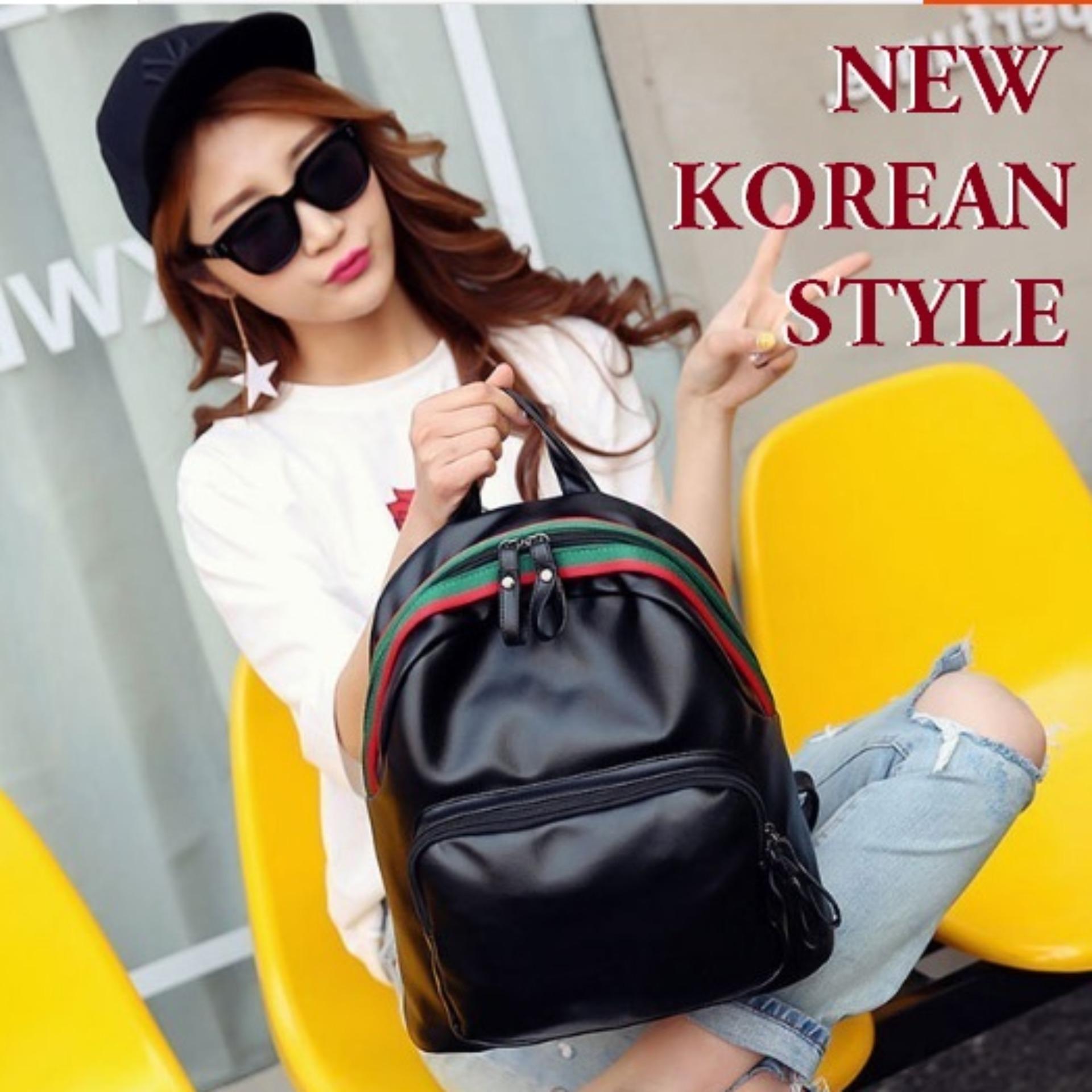JCF TERBARU Tas IMPORT Korean Style Ransel Punggung Backpack Kulit PU Bagus Fashion Branded Wanita Remaja Dan Dewasa - Christabel Black