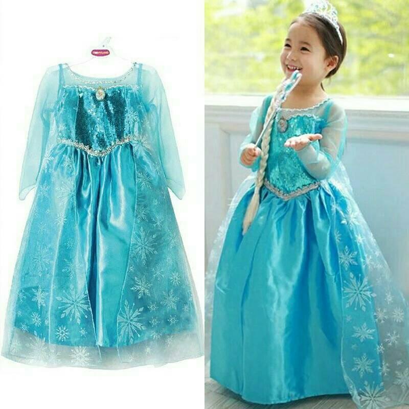 KOSTUM ELSA FROZEN GAUN BUSANA ULANG TAHUN DRESS BAJU PESTA IMPORT