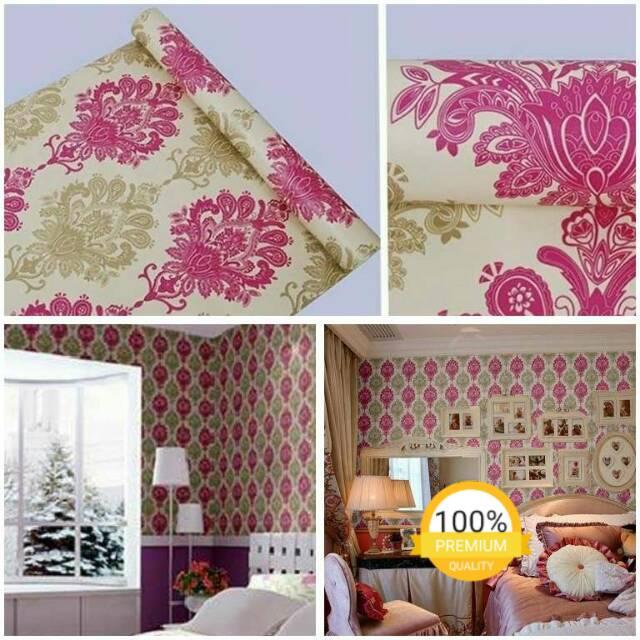 Wallpaper Dinding Murah Ruangan Tamu Kamar Batik Pink Cream Kuning Minimalis Terlaris Terbagus