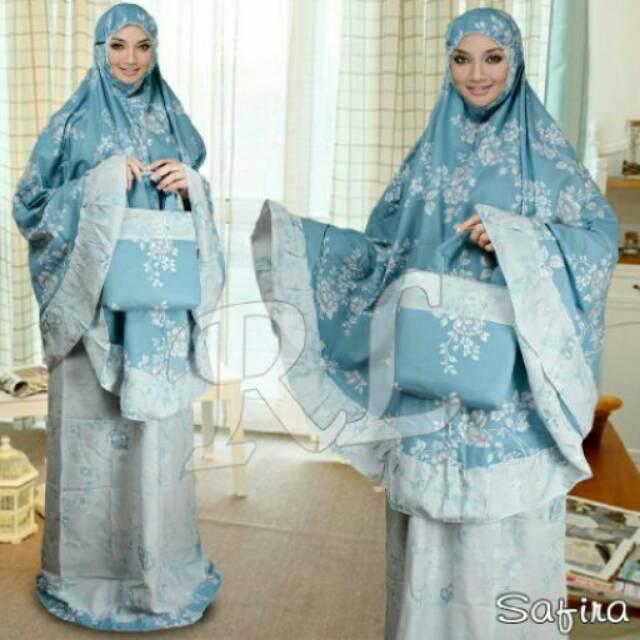 Mukena Safira bhn Katun Jepang original+ free tas fit to XXL Biru
