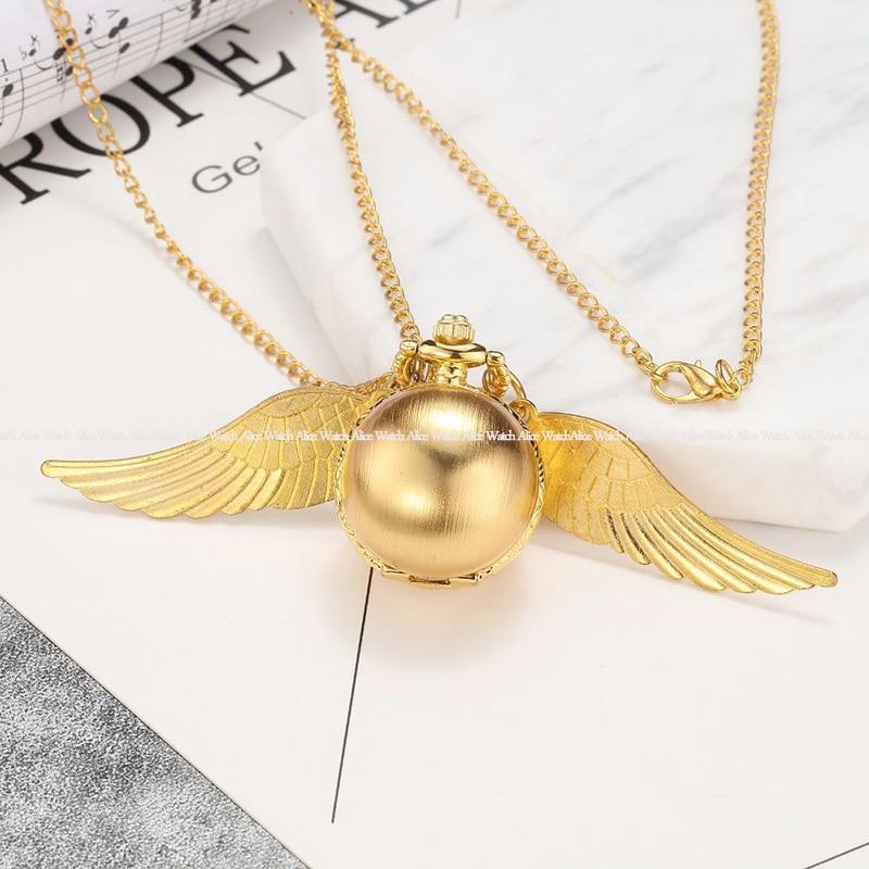 Pocket clock Mini Golden Snitch Pocket Watch Gift Box Luxury WingBall Vintage fob Necklace With Chain Pendant Relogio De Bolso Malaysia