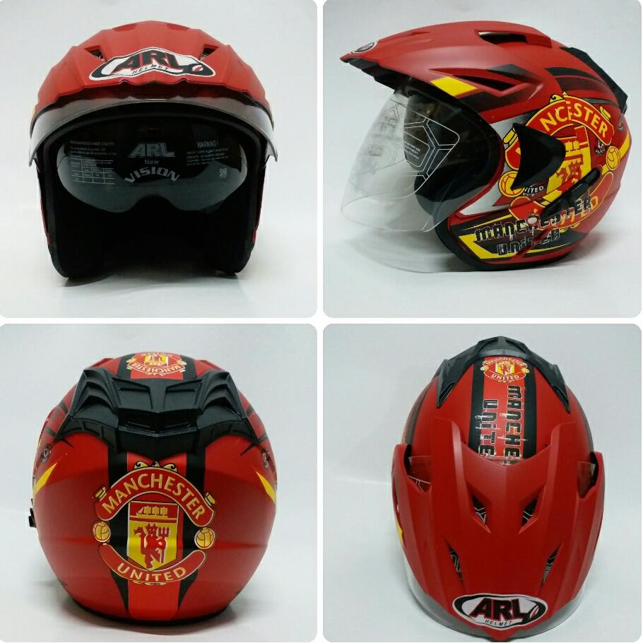 Helm ARL Club Bola Half Face Double Visor  Manchester United Merah Cabe Doff