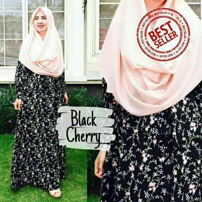 Gamis Katun Jepang Bahan Ori Motif Black Cerry