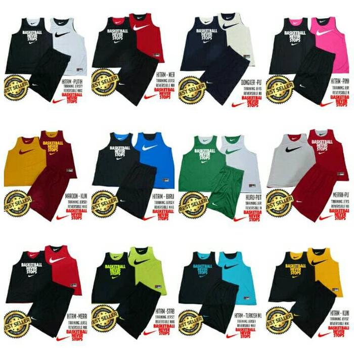 JERSEY+CELANA BASKET NIKE BBNS REVESIBLE BOLAK BALIK HITAM-HIJAU