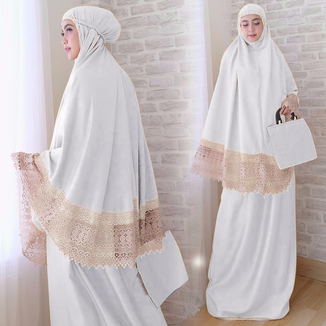 RULIVA - MUKENA SUTRA RENDA PERALATAN SHOLAT WANITA CANTIK RENDA SUTRA MUKENAH DEWASA PLUS TAS CANTIK