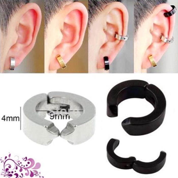 Tindik Telinga Pria (Anting Cowok Hitam, Anting Tanpa Tindik, Anting J - Anting keren - Terlaris