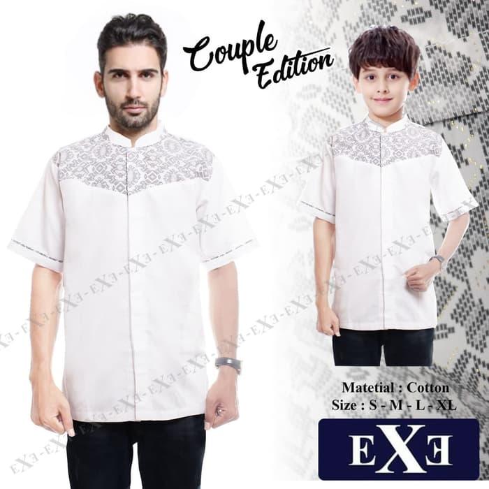 Kemeja / Baju Koko Muslim Couple Ayah Anak eXe - Putih Kombinasi Batik