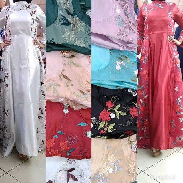 Gamis Bridail Mix Brukat Tile Bordir / Gamis Pesta Bahan Bridail Mix Tile Bordir