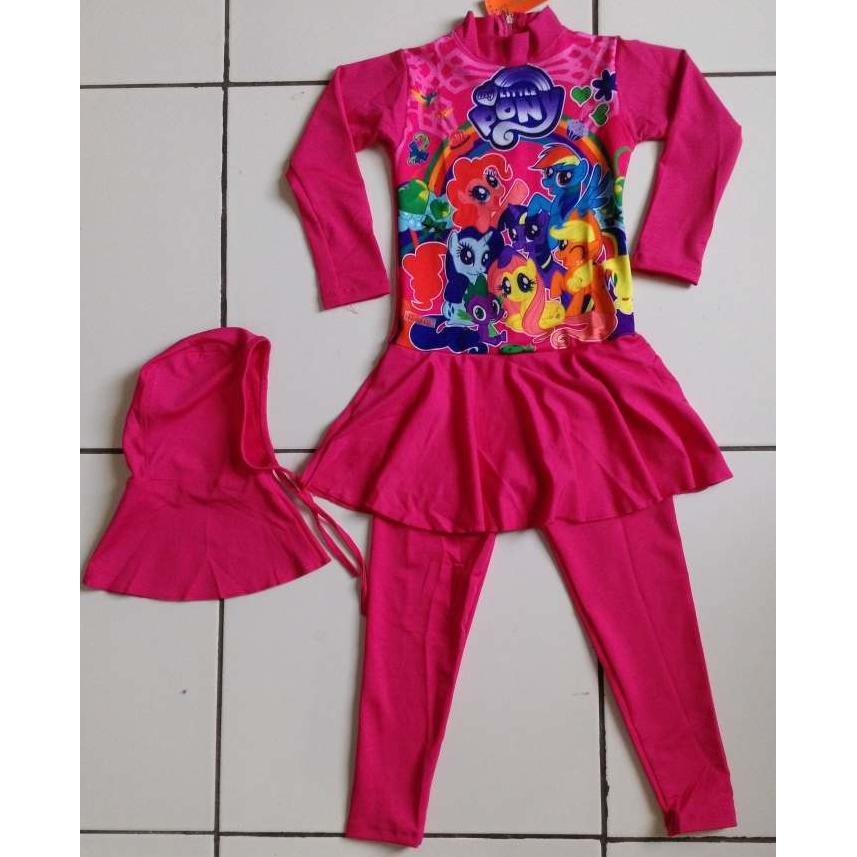 MURAH RNKD33 - BAJU RENANG ANAK MUSLIM LITTLE PONY PINK HOT