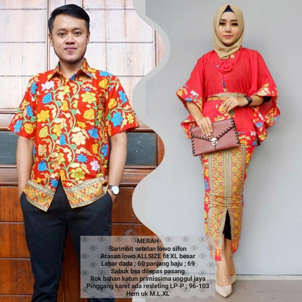 baju couple batik muslim bahan katun terbaru warna merah BSG621