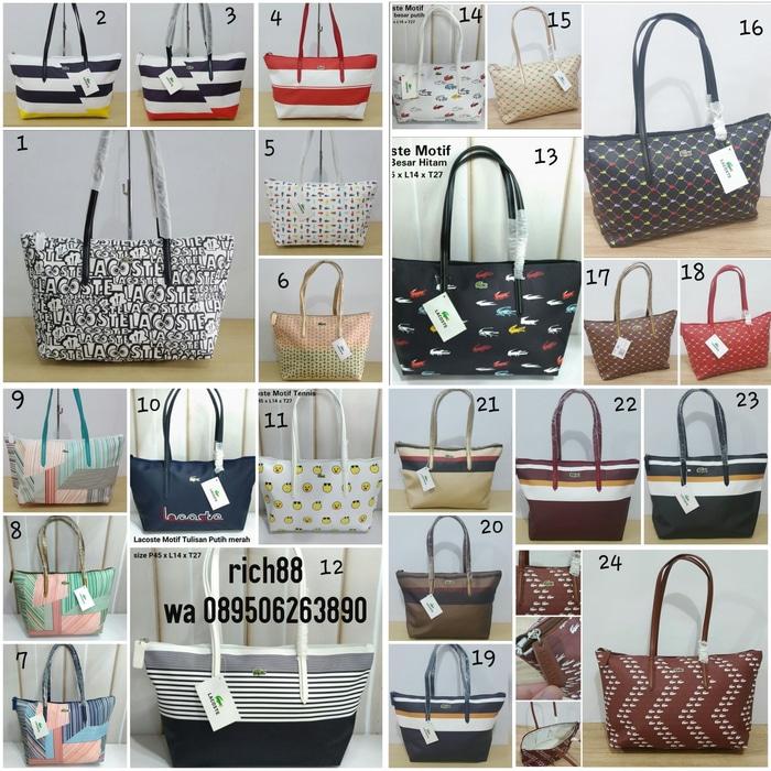 Tas Tote Bag Branded Wanita Cantik Berkelas Tas/Totebag Lacoste Horizontal Motif garis