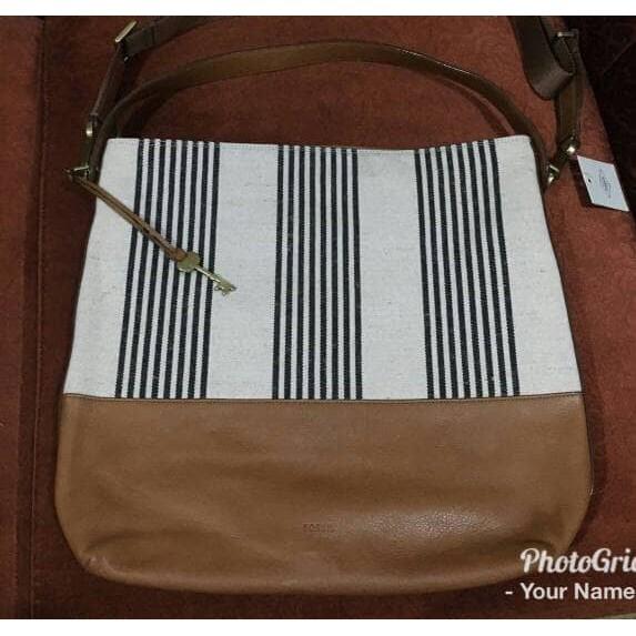 Sale Jual Tas Fossil Ori Maya Hobo Large Stripe Kanvas Mix Leather