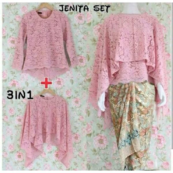 Gamis Syari Baju Kebaya Wanita Motif Batik Set Jenita Dusty Batik 3IN1 Terbaru
