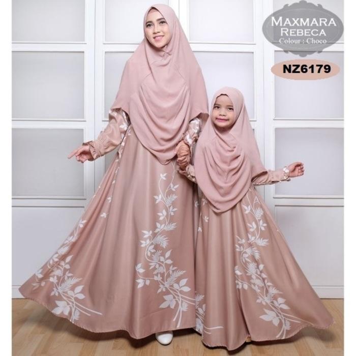 Gamis Syar i maxmara couple ibu anak set kerudung khimar floral NZ6179 - Merah Muda